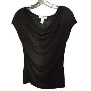 White House Black Market Cap Sleeve Drape Neck Black Top XXS NWT